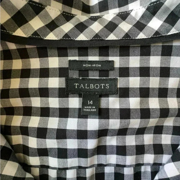 TALBOTS NWOT NO IRON SHIRT BUTTON FRONT BLACK WHITE GINGHAM COTTON | EXTRA LARGE - Picture 8 of 8